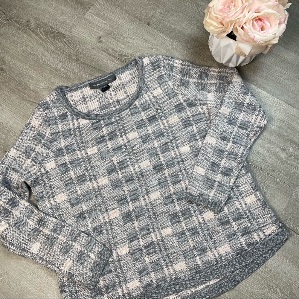 French Connection Pink Gray Plaid Sweater M